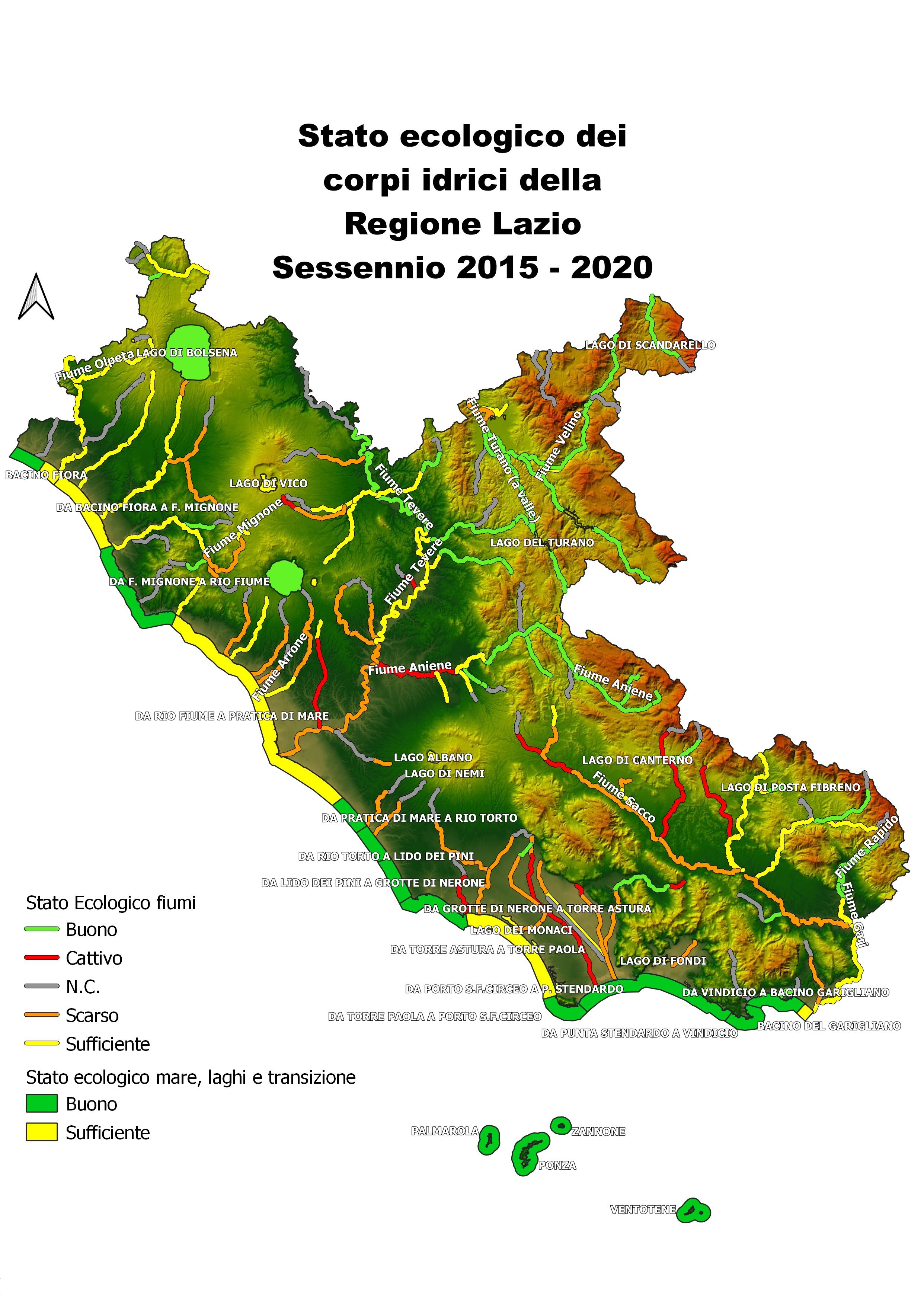 Stato ecologico dei corpi idrici della Regione Lazio Sessennio 2015 - 2020